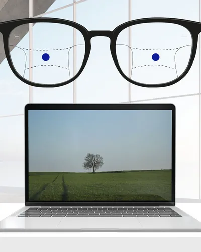 Lentes progresivos: la zona media enfoca la pantalla de una laptop