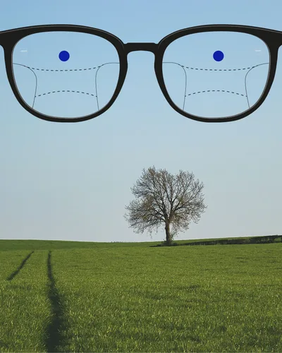 Lentes progresivos: la zona de arriba enfoca un paisaje a lo lejos